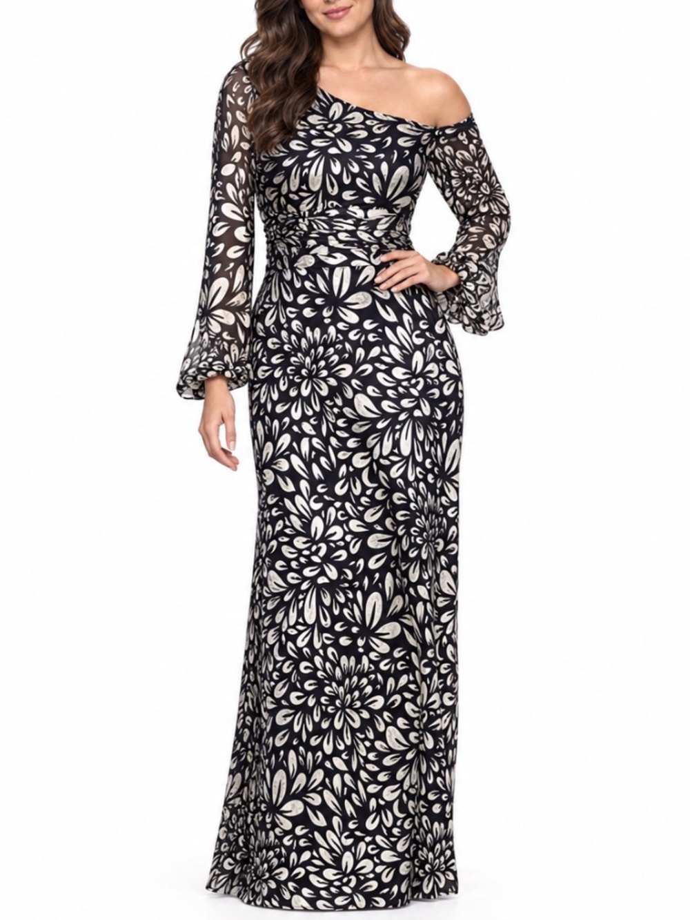 Betsy & Adam - metallic one-shoulder sheath gown